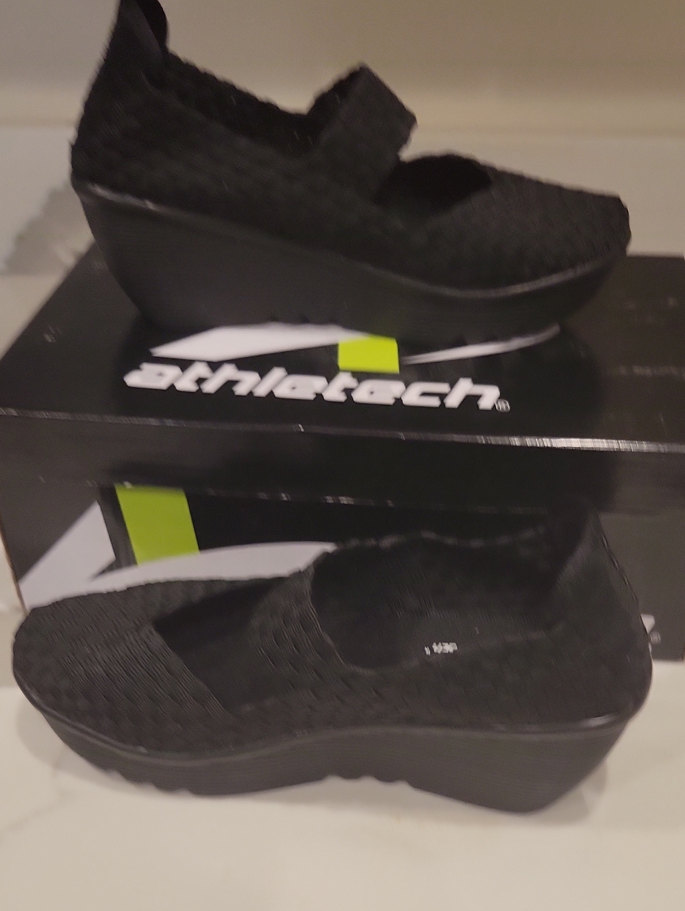 Althletech Women’s Black Wedge Mary Jane Shoes Size 7